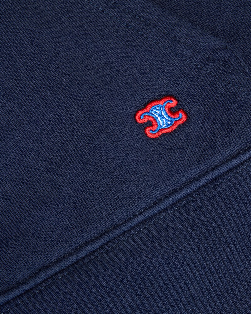 Felpa cropped con cappuccio e zip in pile di cotone - INCHIOSTRO BLU NAVY -  - 1 | CELINE