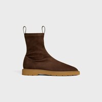 FLOW - BOTTINE ZIPPÉE EN CUIR D'AGNEAU VELOURS STRETCH - MARRON FONCÉ -  - 1 | CELINE