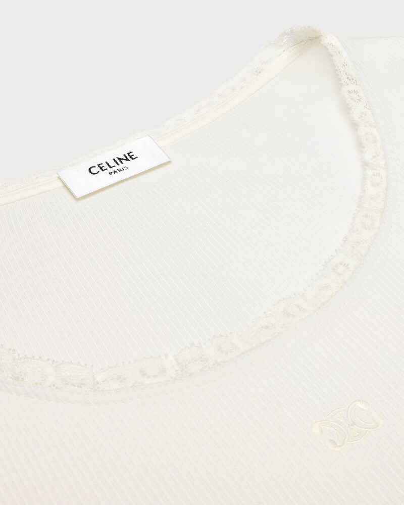 long-sleeved top IN ribbed cotton and silk - OFF WHITE -  - 1 | CELINE