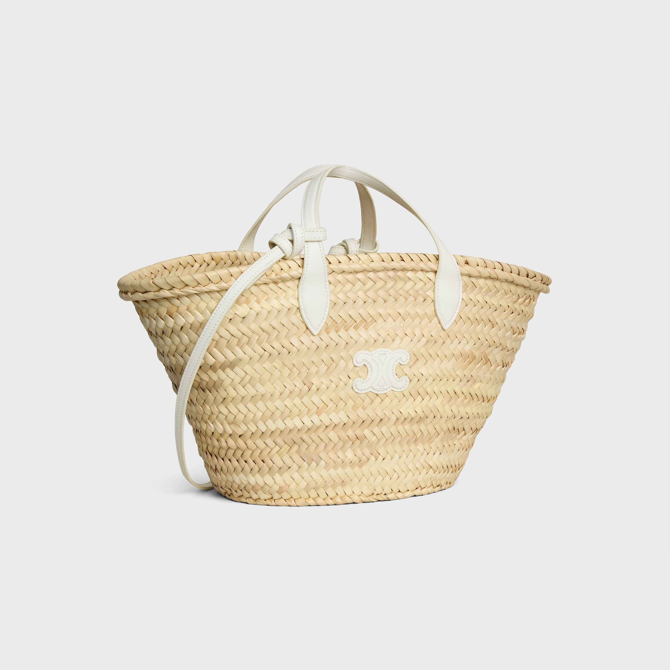 TEEN TRIOMPHE PANIER IN PALM LEAVES AND CALFSKIN - WHITE | CELINE