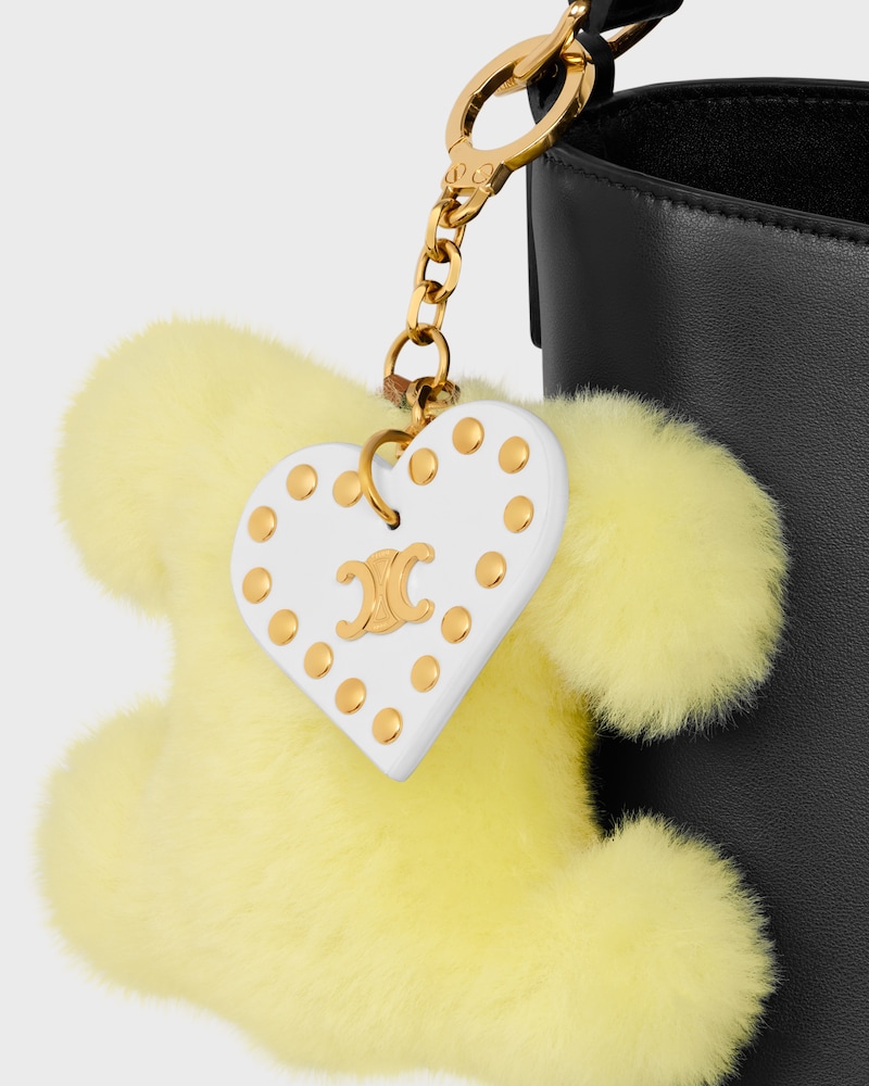TRIOMPHE pom-pom Charm IN Shearling & Calfskin - JAUNE/BLANC - CHARMS AND ACCESSORIES - 1 | CELINE