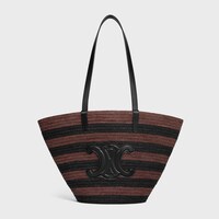 COUFFIN CELINE CLASSIC PANIER IN STRIPED RAFFIA AND CALFSKIN - BLACK / BROWN - PANIER - 1 | CELINE