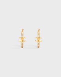 Triomphe Sparkle Hoops in Strass and Brass with Gold Finish - GOLD - TRIOMPHE - 2 | CELINE