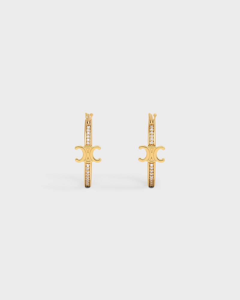 Triomphe Sparkle Hoops in Strass and Brass with Gold Finish - GOLD - GIFT FINDER - 1 | CELINE