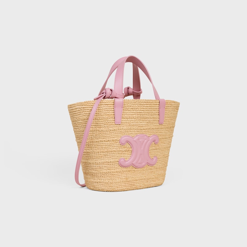 TEEN SUPPLE CELINE CLASSIC PANIER IN Raffia and calfskin - SILK PINK - PANIER - 1 | CELINE