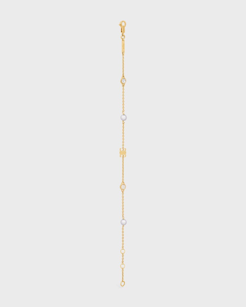 Les Perles Celine Bracelet in Resin Pearls, Strass and Brass with Gold Finish - GOLD / IVORY -  - 1 | CELINE