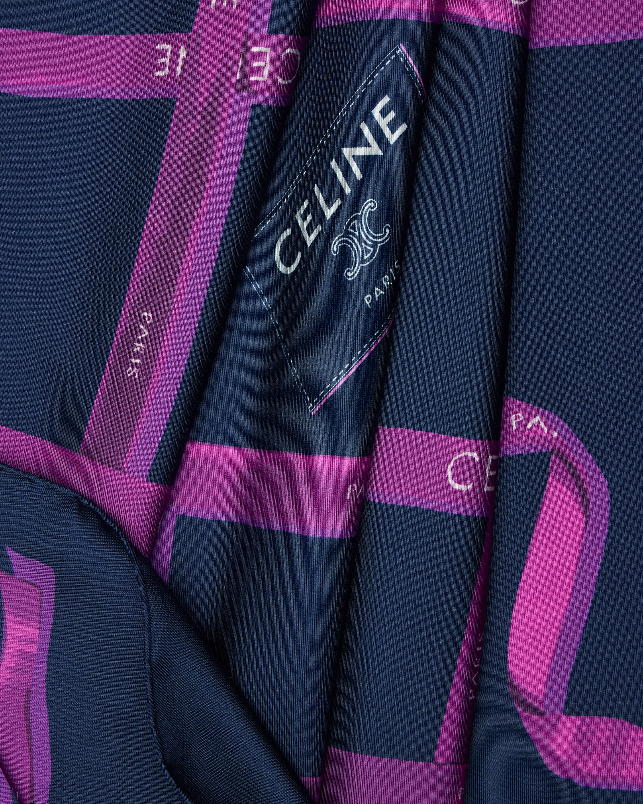 RIBBONS IN THE SKY FOULARD 90 - NAVY/FUCHSIA/WHITE | CELINE