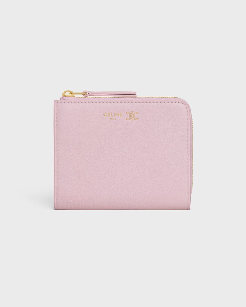 FLAT ZIPPED WALLET TRIOMPHE STAMP IN SUPPLE GRAINED CALFSKIN - DIRTY PINK / SYRAH - NEW - 1 | CELINE