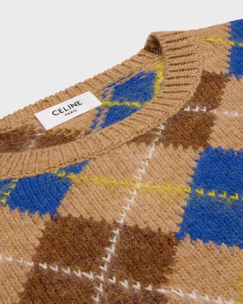 crewneck sweater IN argyle wool - BEIGE/BROWN/BLUE -  - 1 | CELINE