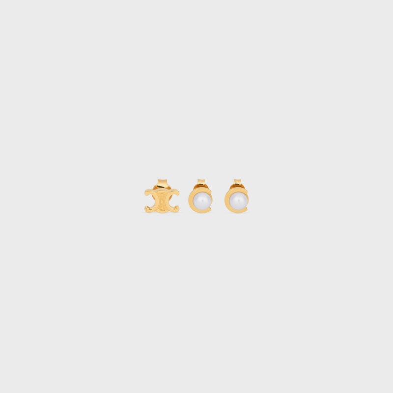 SET DE 3 PENDIENTES LES PERLES CELINE DE PERLAS DE RESINA Y LATÓN CON ACABADO DORADO - DORADO/MARFIL - PENDIENTES - 1 | CELINE
