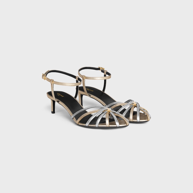 SANDÁLIAS CELINE TRIOMPHE EM COURO DE VITELA LAMINADO - PLATINA/ PRATEADO - - 1 | CELINE