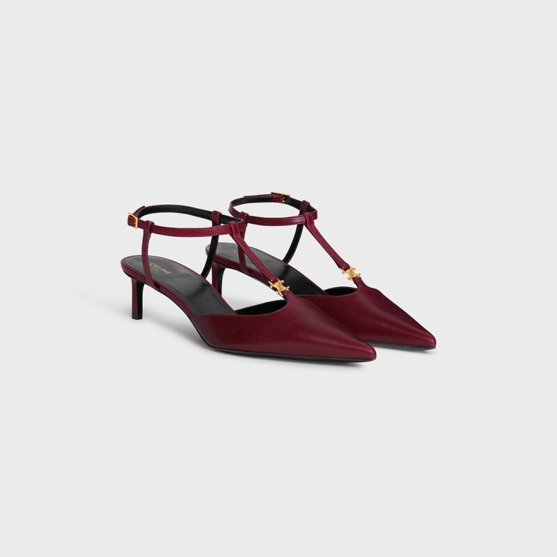 CELINE KITTEN T-BAR STRAP PUMP in LAMBSKIN - OXBLOOD -  - 1 | CELINE
