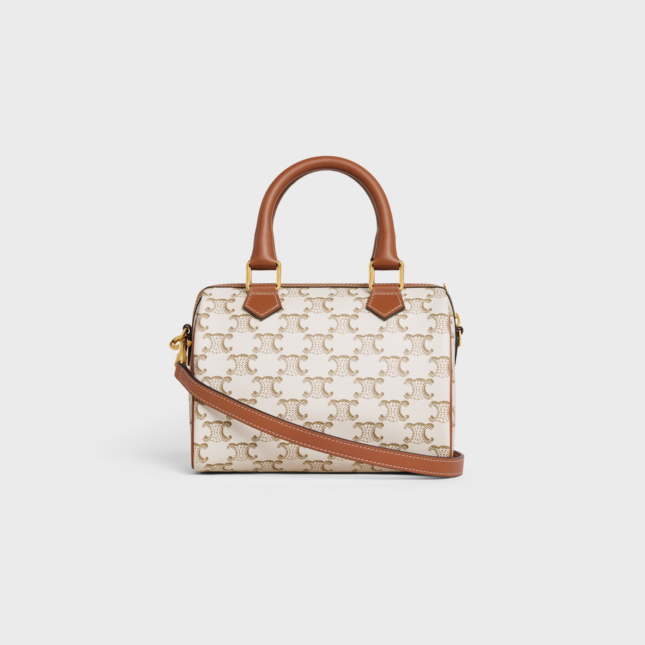 SMALL BOSTON in Triomphe Canvas and calfskin - WHITE | CELINE