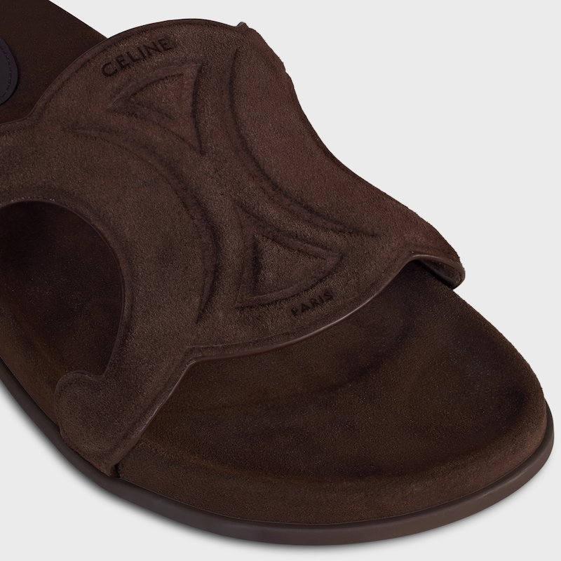 TRIOMPHE SLIDE IN SUEDE CALFSKIN - DARK BROWN -  - 1 | CELINE