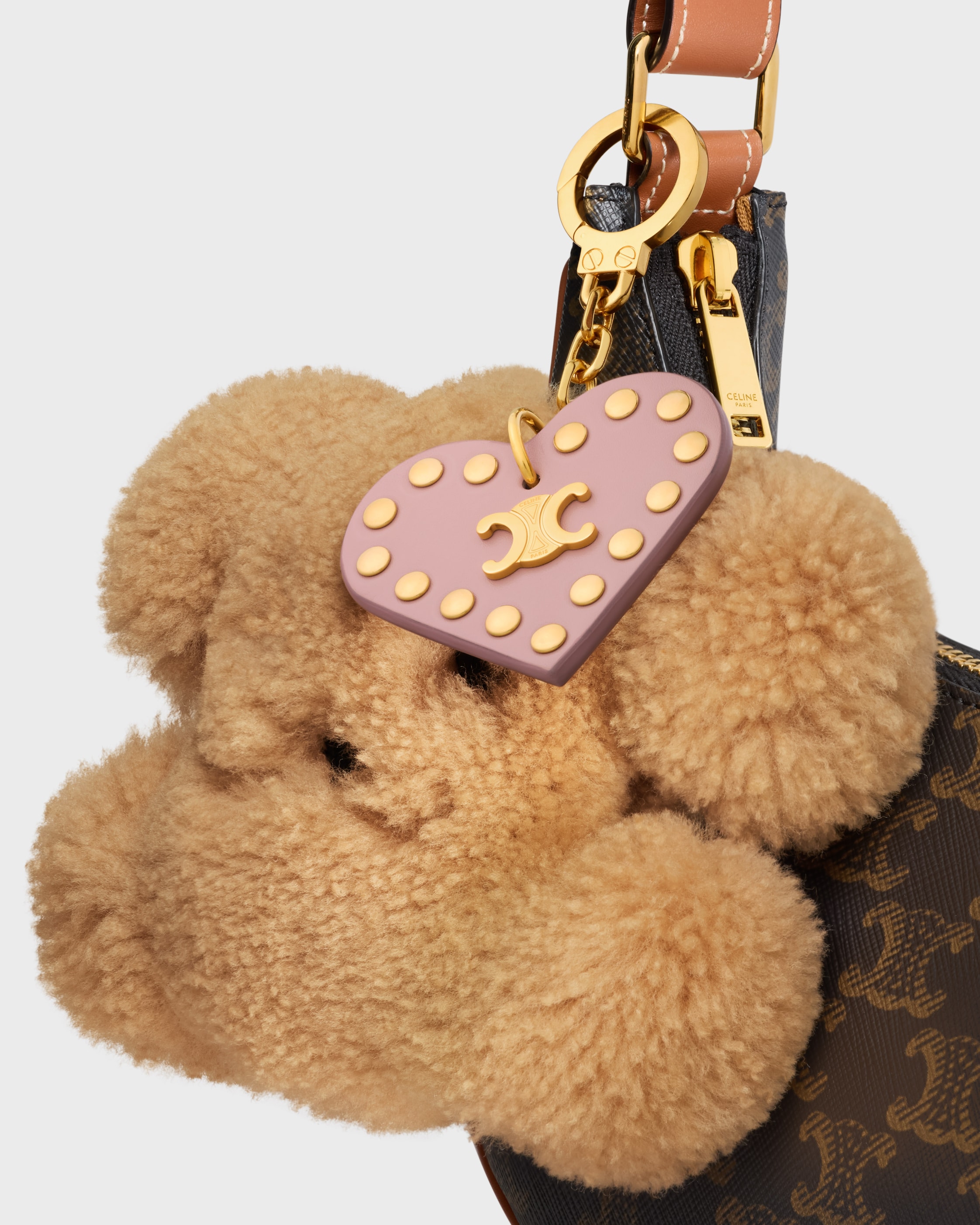 TRIOMPHE POM-POM CHARM IN Embroidered Shearling and Calfskin