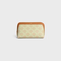 COSMETIC LIPSTICK POUCH IN TRIOMPHE CANVAS AND CALFSKIN - SANDCASTLE / SOFT LIME - POUCHES - 1 | CELINE