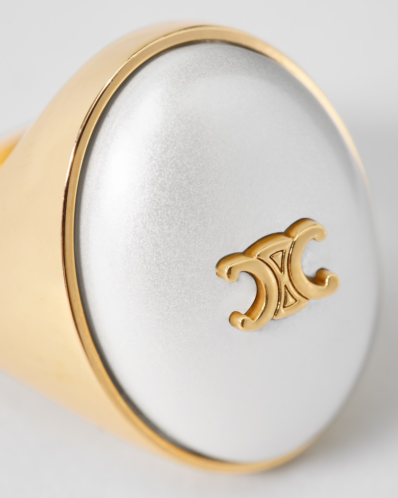 LES PERLES OVAL RING IN RESIN PEARL AND BRASS WITH GOLD FINISH - GOLD / IVORY -  - 1 | CELINE