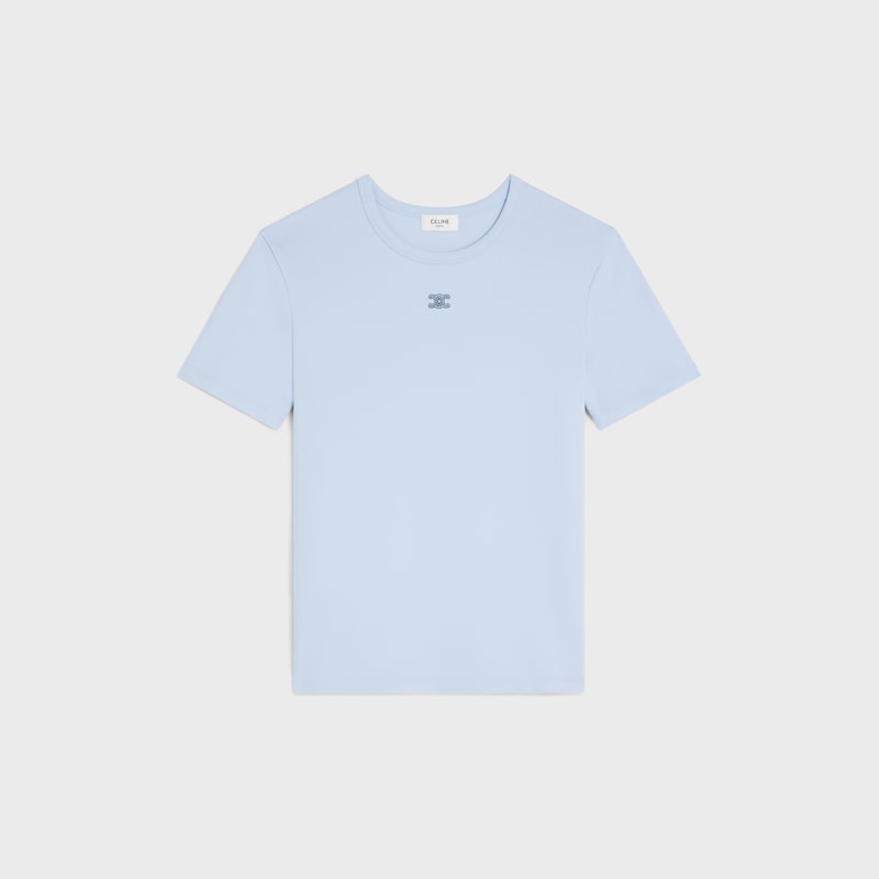 triomphe t-shirt IN RIBBED COTTON JERSEY - CIEL/NAVY -  - 1 | CELINE