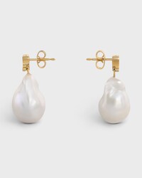 Les Perles Celine Baroque Earrings in Brass with Gold Finish and Cultured Pearls - GOLD / IVORY - EARRINGS - 2 | CELINE
