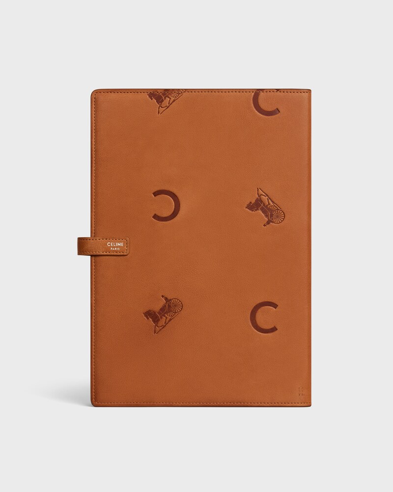 LARGE NOTEBOOK COVER WITH POUCH IN STAMPED NATURAL CALFSKIN - TAN - MEN - 1 | CELINE