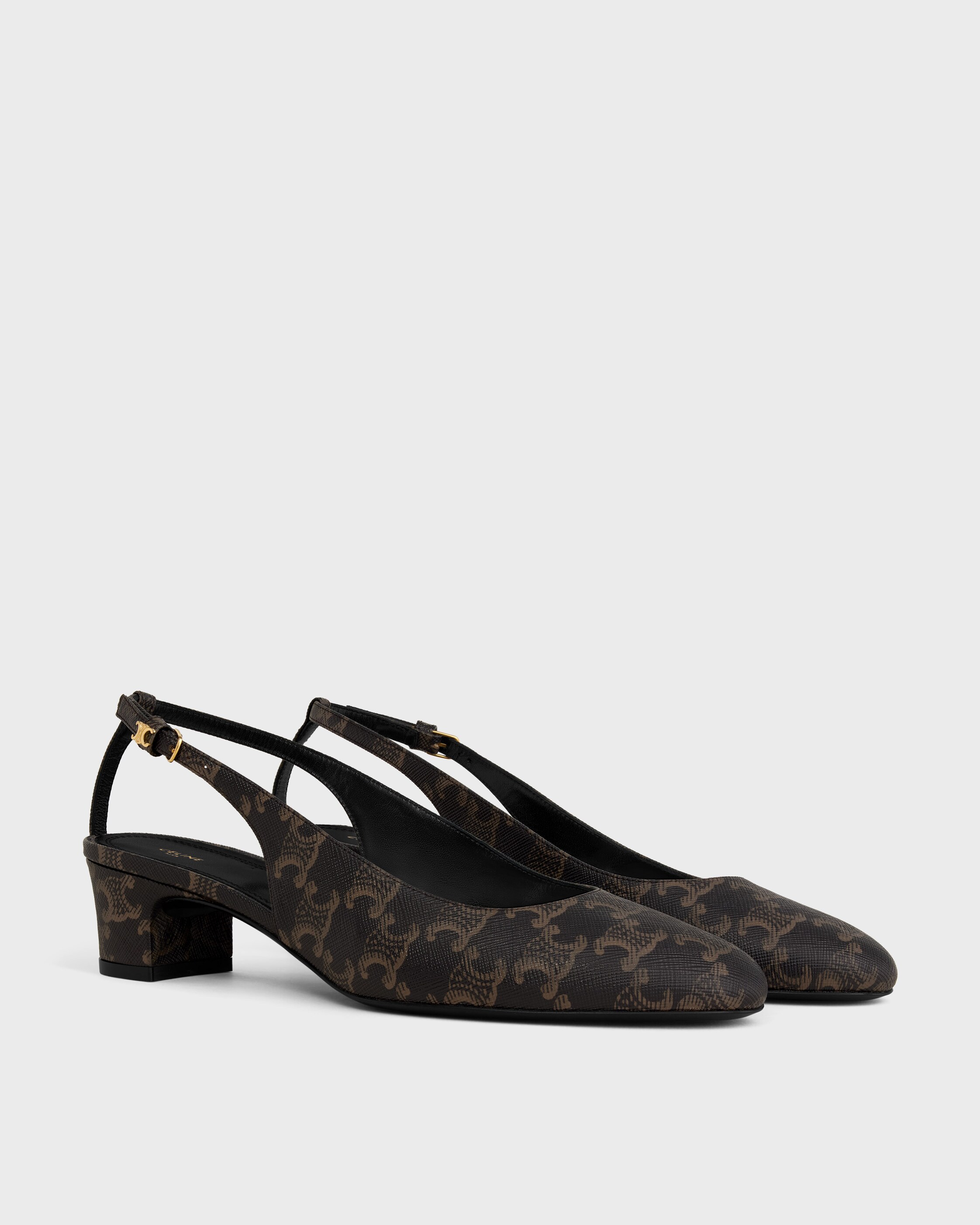NEO CITY SLINGBACK IN TRIOMPHE COATED FABRIC - BLACK / BROWN | CELINE