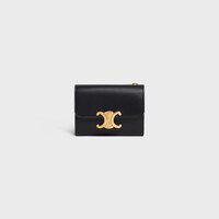 COMPACT WALLET WITH COIN TRIOMPHE IN Shiny calfskin - BLACK - COIN HOLDERS - 1 | CELINE