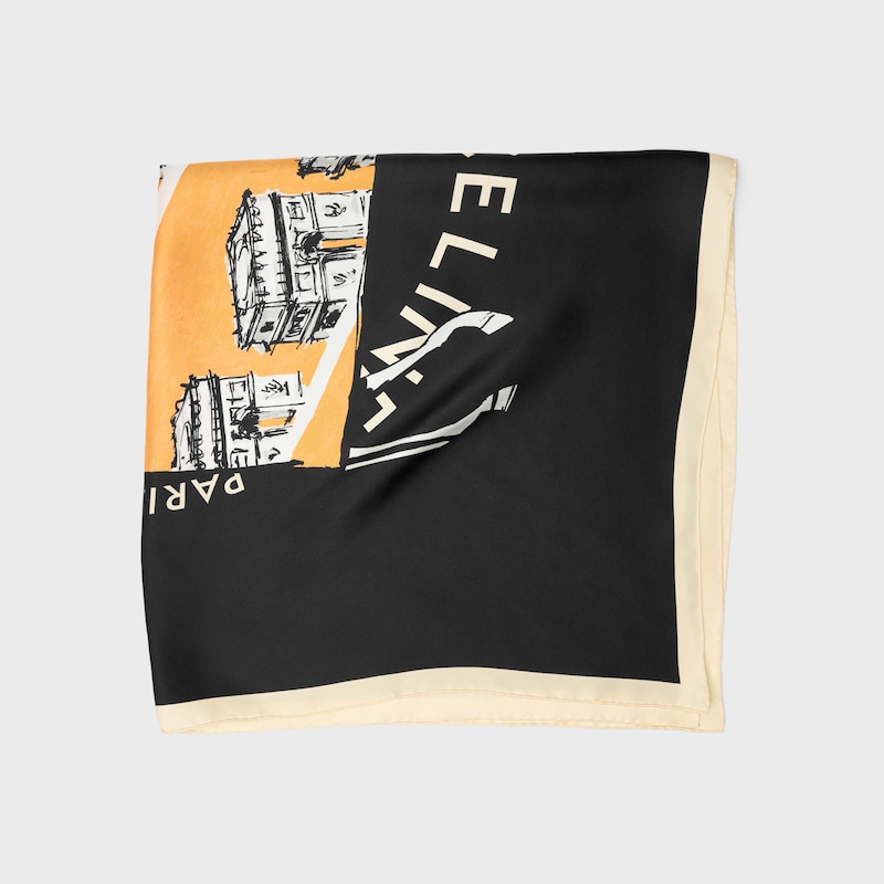 square IN CELINE HORSE SILK TWILL - BLACK/ORANGE/OFFWHITE -  - 1 | CELINE