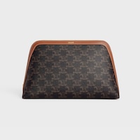 LARGE COSMETIC POUCH IN TRIOMPHE CANVAS AND CALFSKIN - TAN - TRIOMPHE CANVAS COLLECTION - 1 | CELINE