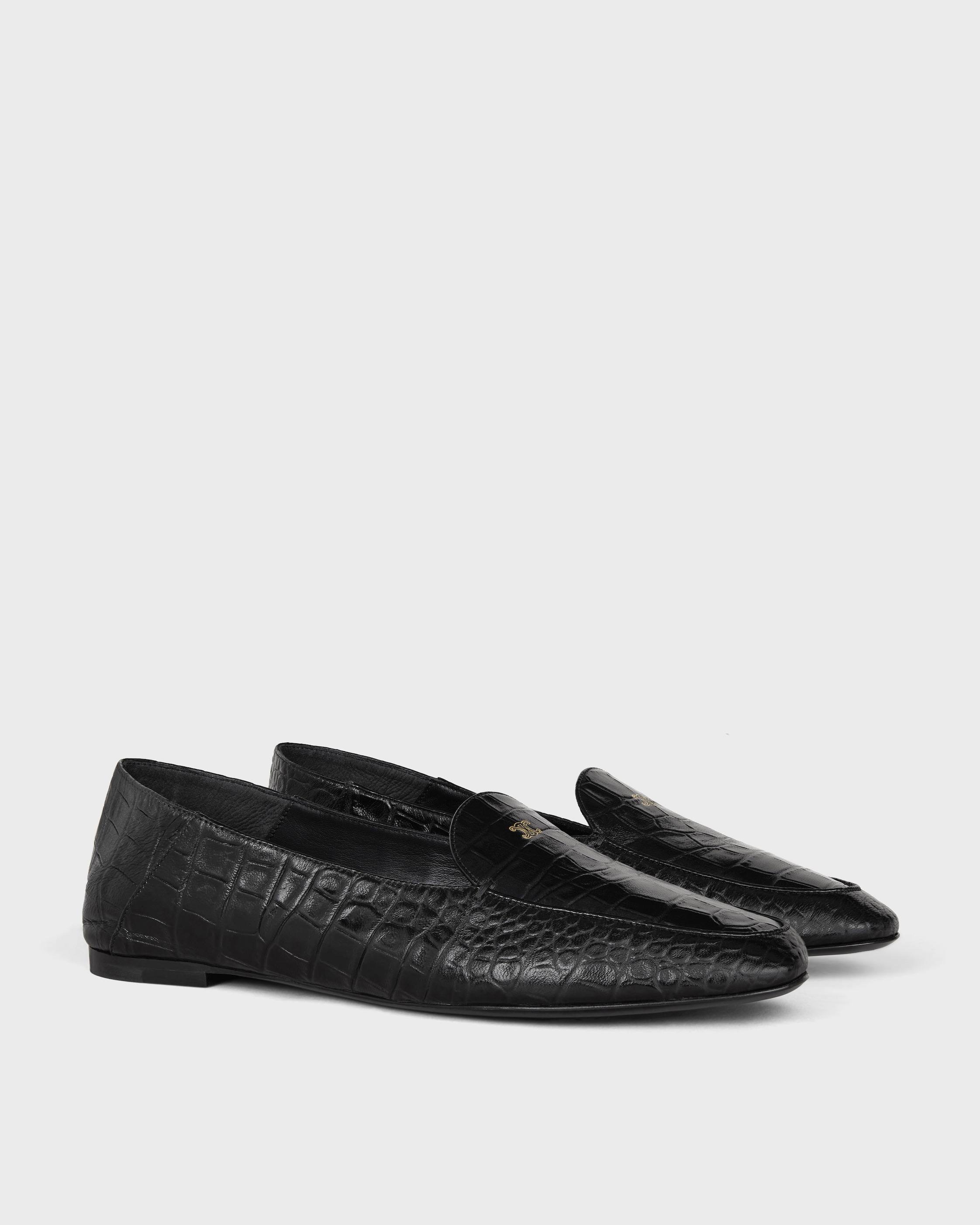 AURA SLIPPER IN CROC-STAMPED LEATHER - BLACK | CELINE