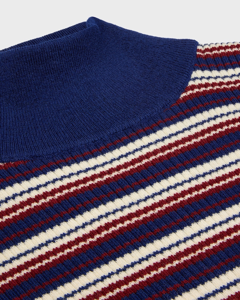 turtleneck sweater IN striped ribbed wool - BLUE/ECRU/RED -  - 1 | CELINE