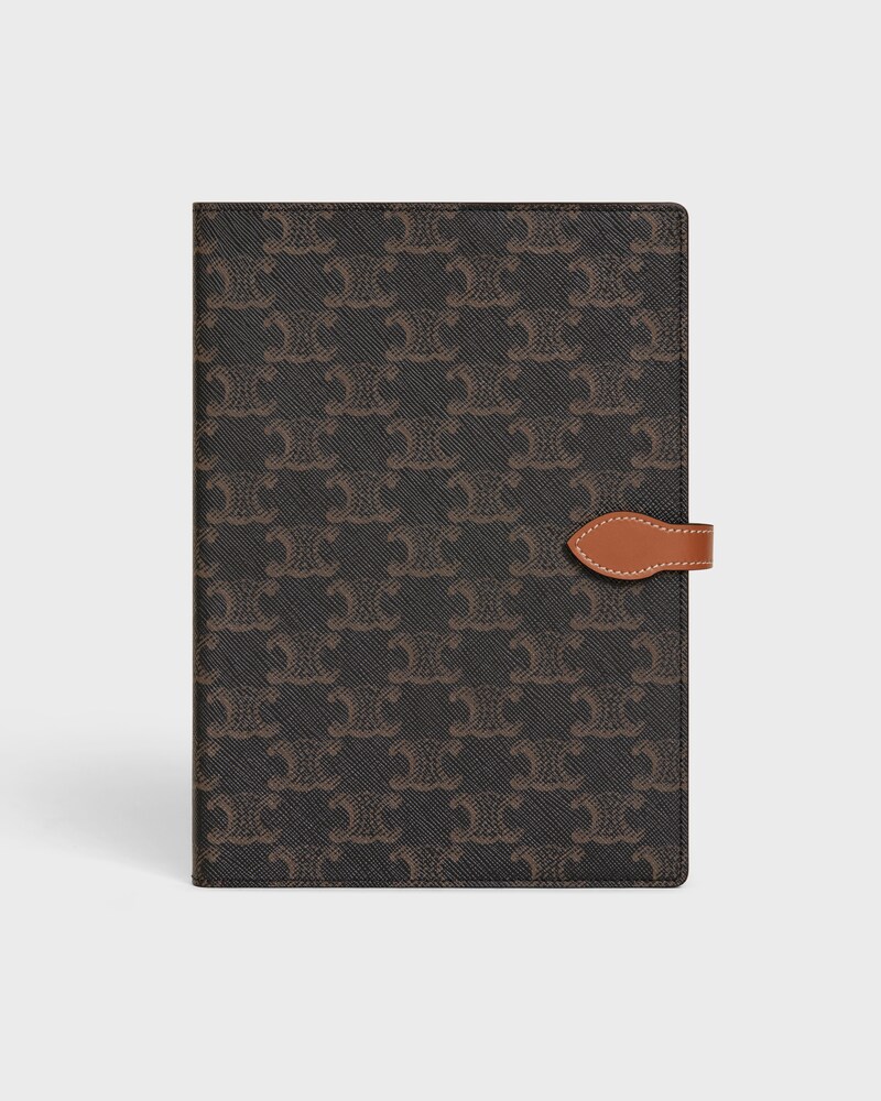 MEDIUM NOTEBOOK COVER IN TRIOMPHE CANVAS AND CALFSKIN - TAN - CELINE MAISON - 1 | CELINE