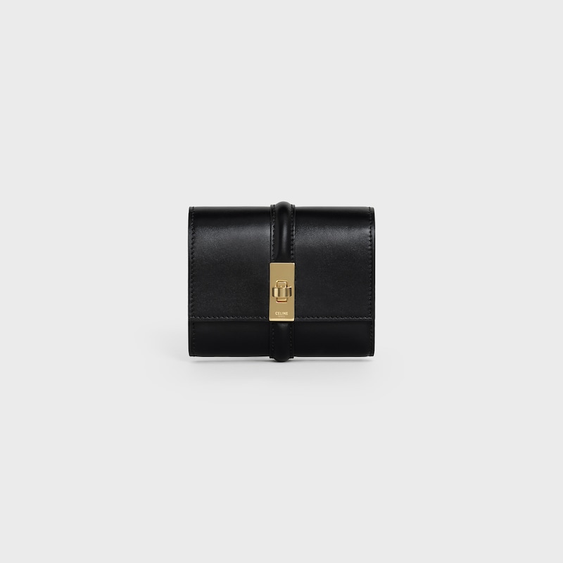 Kleine Trifold Brieftasche 16 AUS satiniertem Kalbsleder - SCHWARZ - KLEINE GESCHENKE - 1 | CELINE