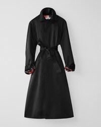 BALMACAAN-MANTEL AUS GEBONDETEM SATIN MIT MADRAS-FUTTER - SCHWARZ -  - 1 | CELINE
