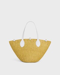 SMALL TRIOMPHE BEADS BASKET IN SISAL AND CALFSKIN - NATURAL / WHITE - TOP-HANDLE BAGS - 1 | CELINE