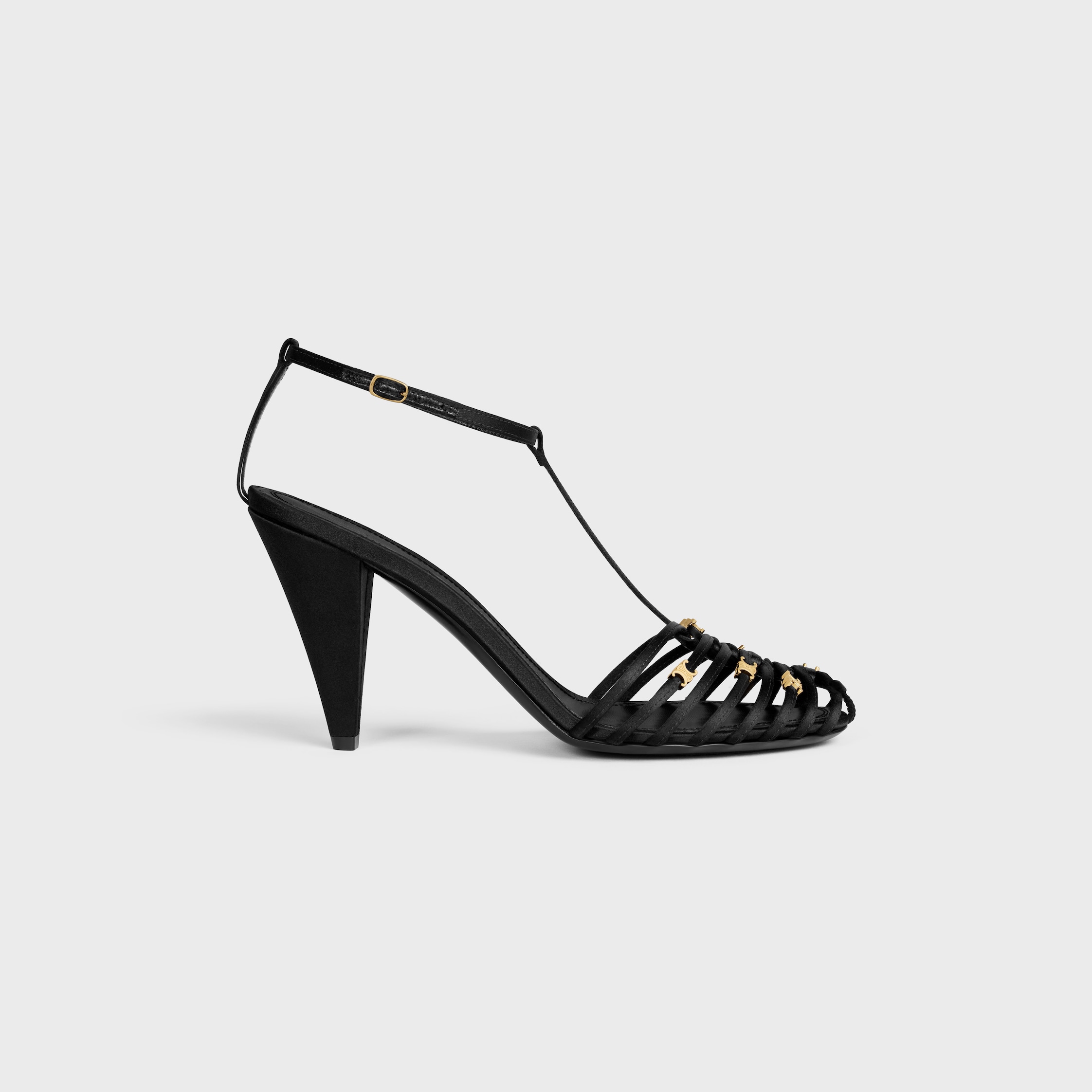 CELINE CAGE HEELED SANDAL IN Satin