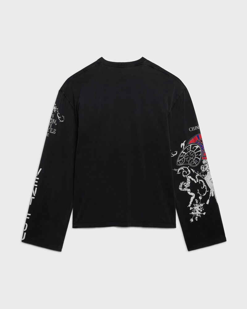 long sleeved t-shirt IN cotton jersey - WASHED BLACK/ WHITE/ RED -  - 1 | CELINE