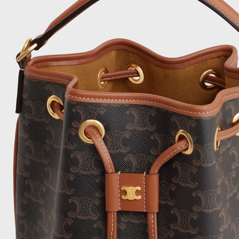 CLARA BAG IN TRIOMPHE CANVAS AND CALFSKIN - TAN - BUCKET BAGS - 1 | CELINE
