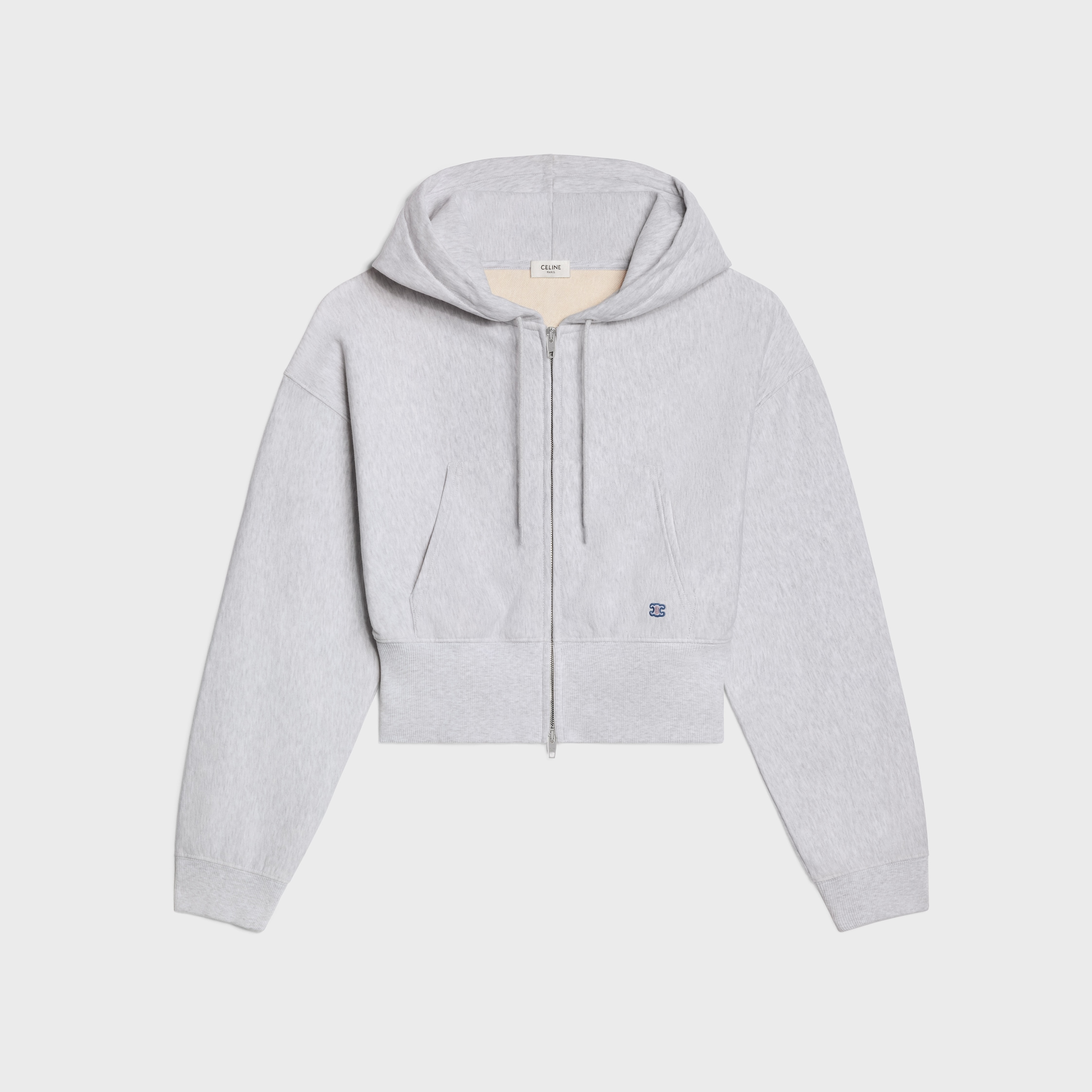 cropped zipped hoodie IN cotton fleece - PALE GREY | CELINE
