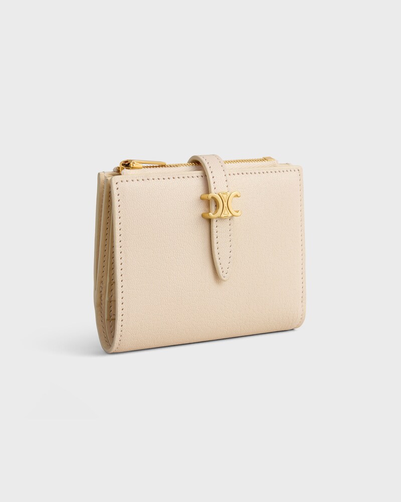 COMPACT WALLET TRIOMPHE PONTET IN GOATSKIN - CREAM - NEW - 1 | CELINE