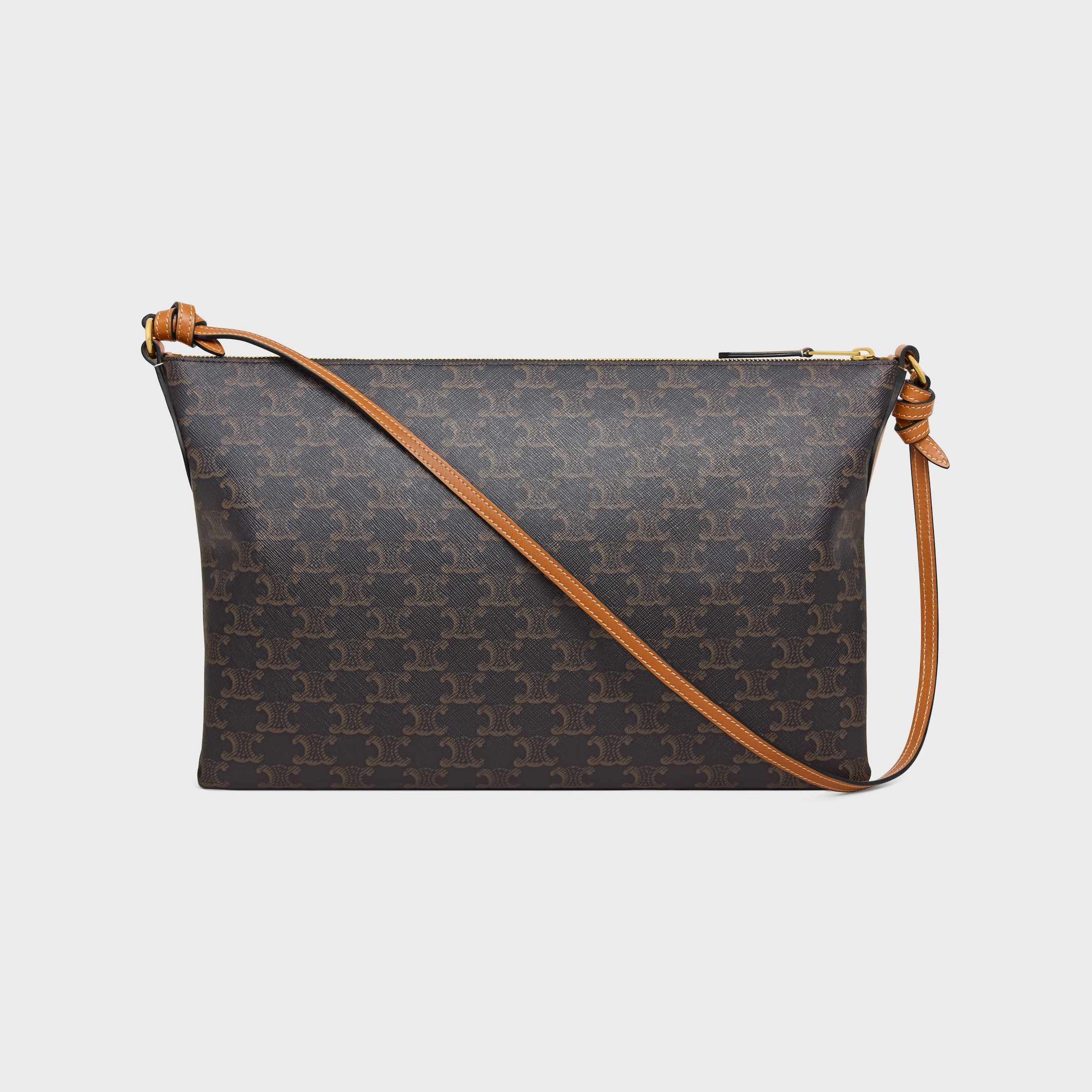 CELINE duo zipped bag IN Triomphe Canvas and NATURAL calfskin