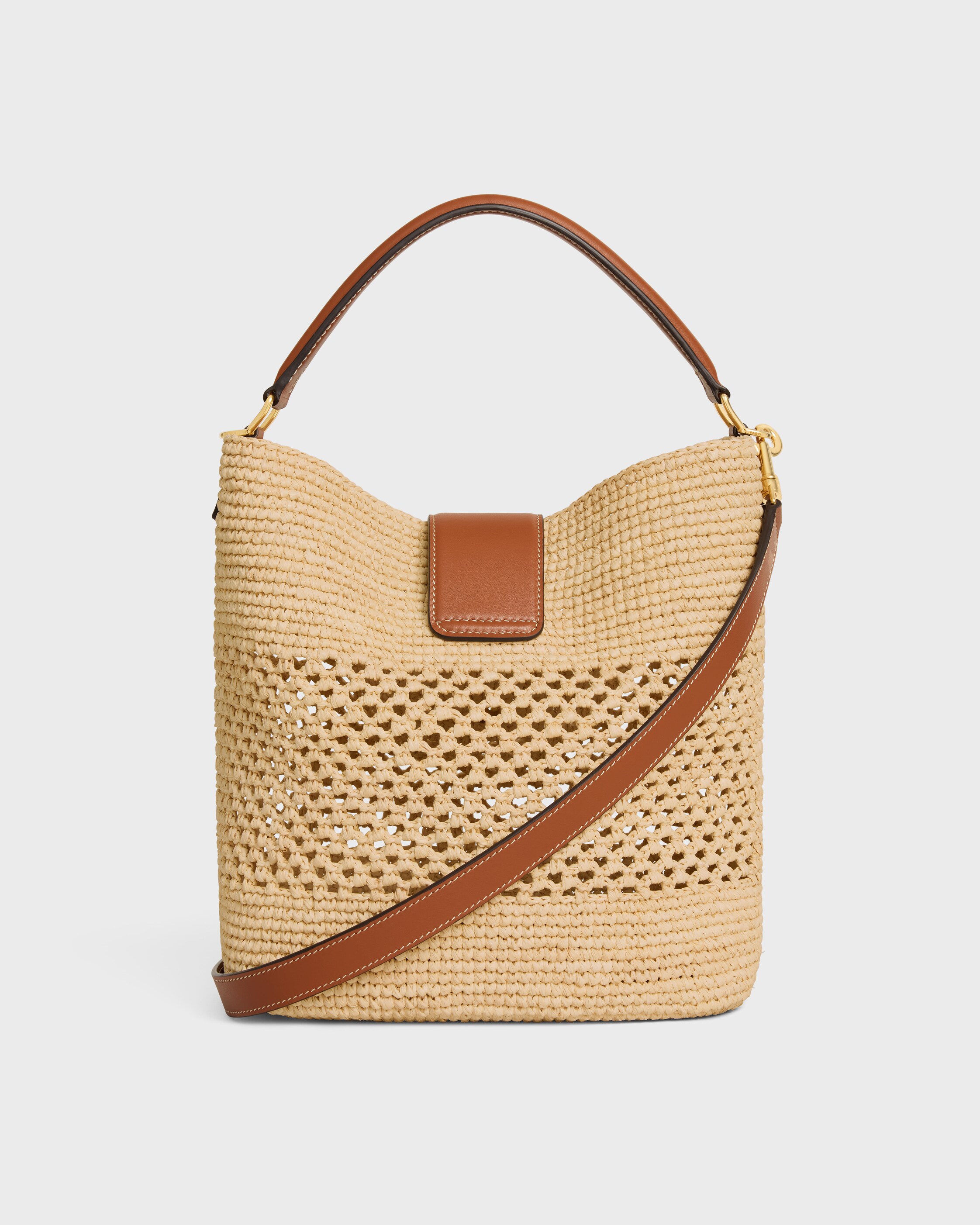 MEDIUM LOUISE BUCKET IN RAFFIA AND CALFSKIN - NATURAL / TAN | CELINE