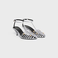 RIEMENSANDALE AUS LAMINIERTEM LAMMLEDER MIT ABSATZ - SILBER -  - 2 | CELINE
