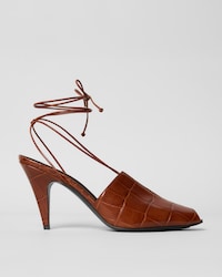 V-NECK SANDAL IN CROCODILE STAMPED CALFSKIN - BROWN -  - 1 | CELINE