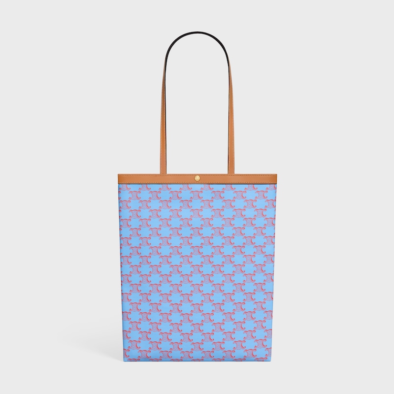 MEDIUM FLAT SHOPPER IN Triomphe Canvas - DENIM BLUE / RED - TOP-HANDLE BAGS - 1 | CELINE