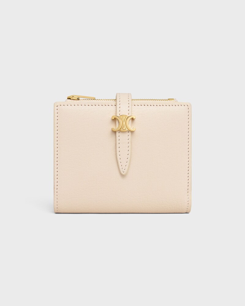 COMPACT WALLET TRIOMPHE PONTET IN GOATSKIN - CREAM - NEW - 1 | CELINE