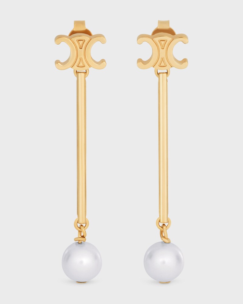 Les Perles Celine Straight Earrings in Resin Pearls and Brass with Gold Finish - GOLD / IVORY - EARRINGS - 1 | CELINE
