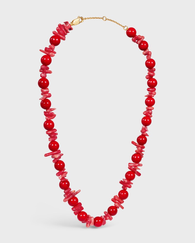 ÉTÉ CELINE BEADS NECKLACE IN CORAL, CALCITE, VARNISH AND BRASS WITH GOLD FINISH - RED - NECKLACES - 1 | CELINE