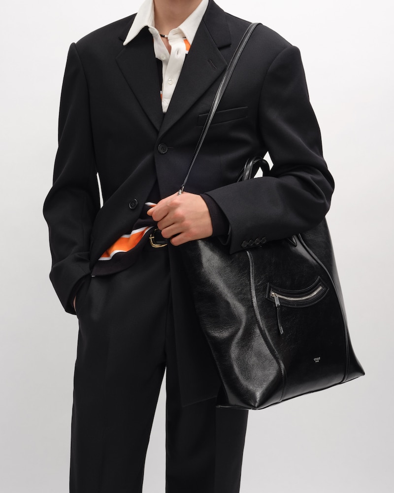 VERTICAL CABAS SMILE LUGGAGE IN SHINY CALFSKIN - BLACK - TOTE BAGS - 1 | CELINE
