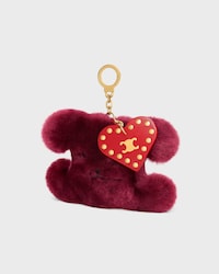 TRIOMPHE POM-POM CHARM IN EMBROIDERED SHEARLING AND CALFSKIN - SYRAH / ULTRA RED - ACCESSORIES - 2 | CELINE