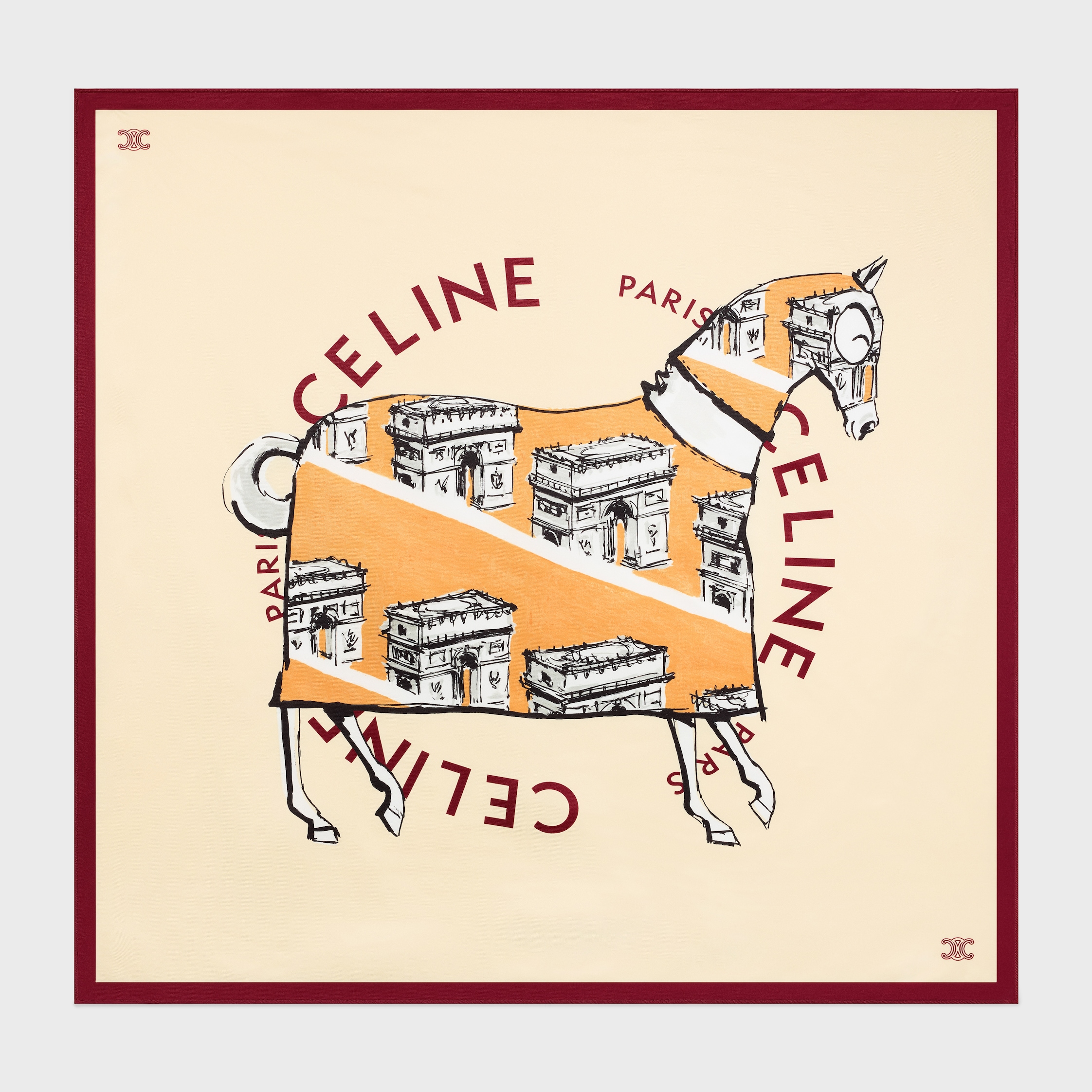 TURNOUT FOULARD 90 - VANILLA/ORANGE/BURGUNDY | CELINE